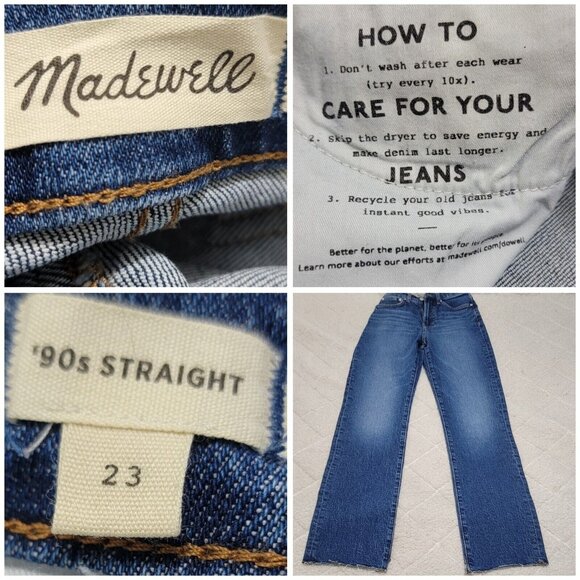 Madewell Womens Blue Denim‎ 90s Straight Leg Jeans Raw Hem High Rise Size 23 - Picture 7 of 11